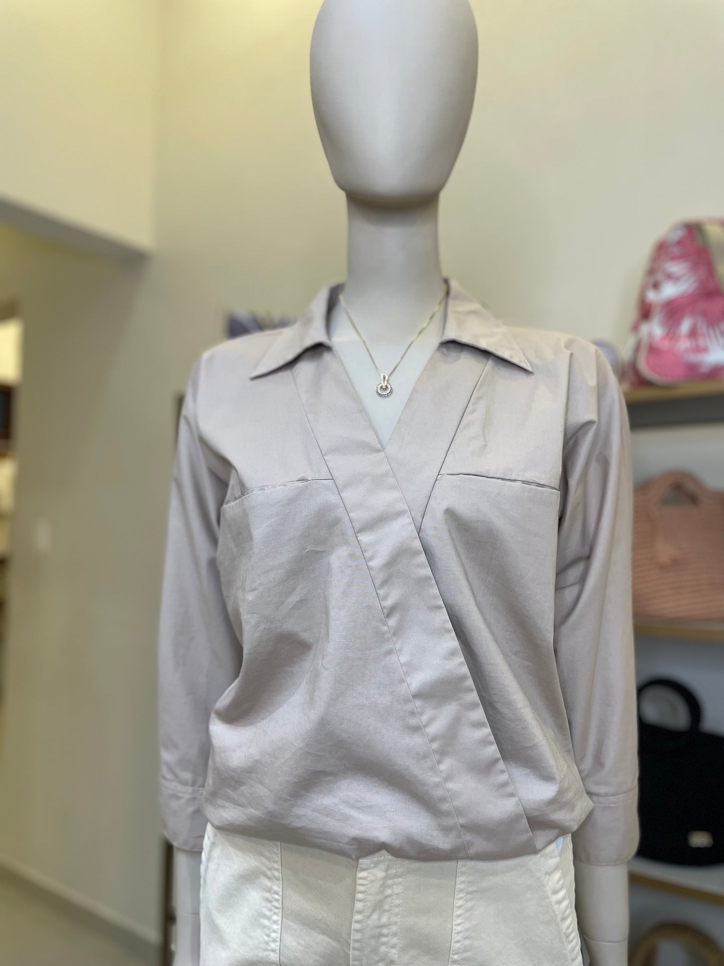 Camisa Cruzada Con Resorte Caqui