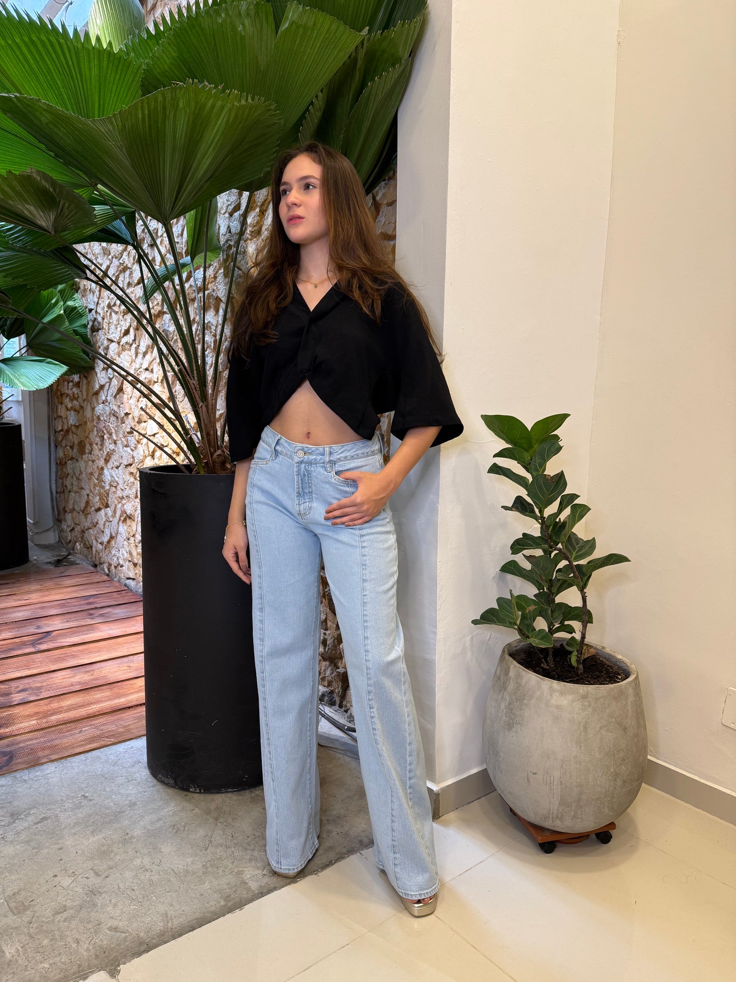 Jean Wide Leg Mid Rise Hielo 339