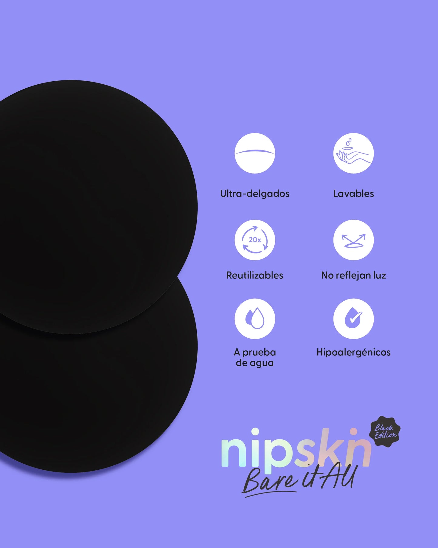 Black Edition Nipple Covers PLUS - Cubre Pezones Plus Adhesivos Reutilizables