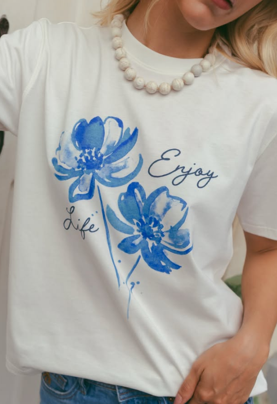 Camiseta Enjoy Life Flores Ivory