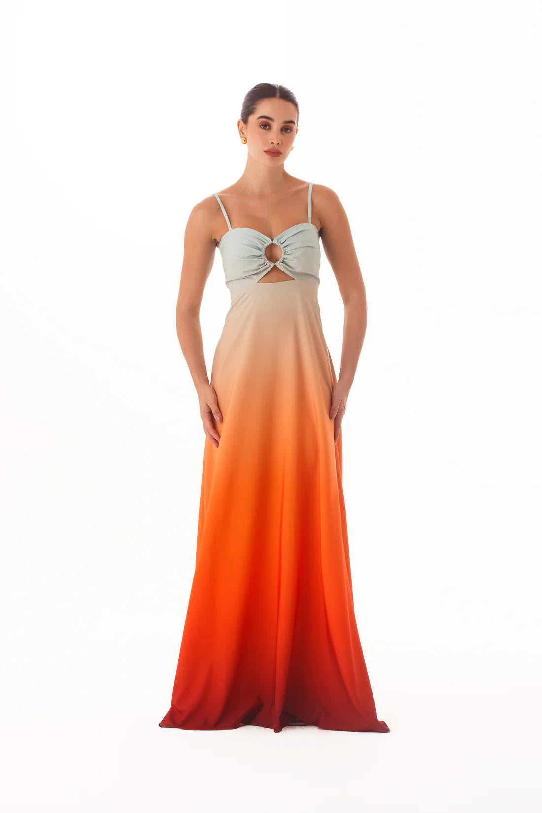 Maxidress Monica Degrade Verde Pastel a Naranja