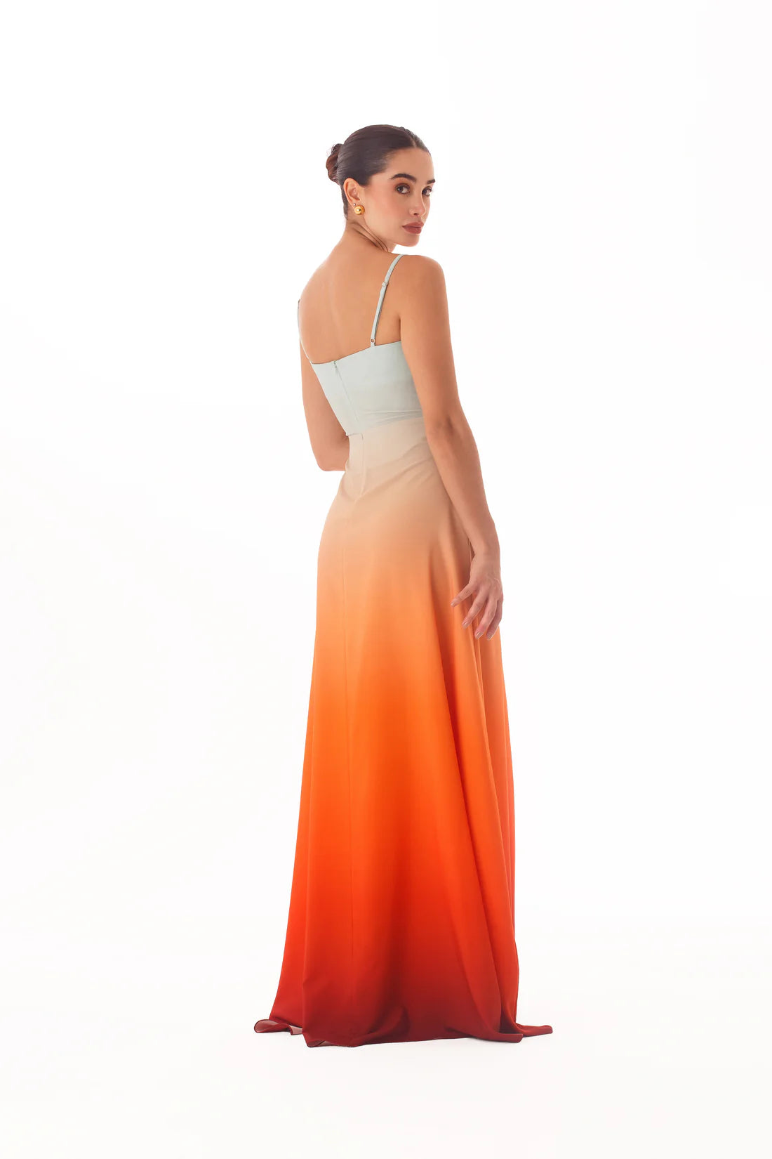Maxidress Monica Degrade Verde Pastel a Naranja