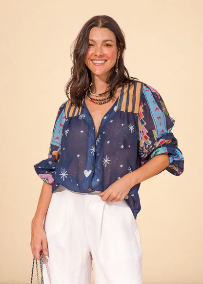 Camisera Osaka Azul Estampada