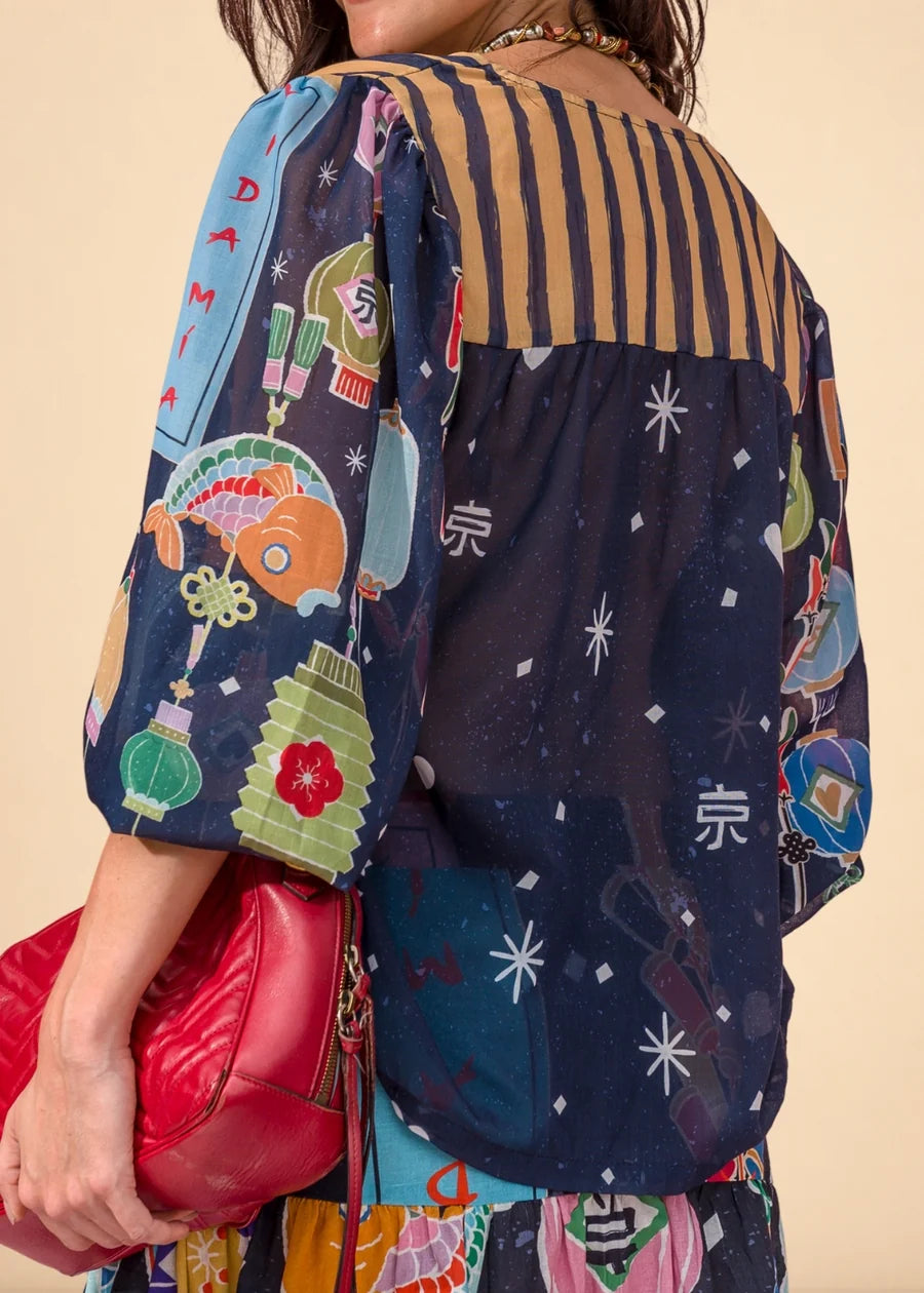 Camisera Osaka Azul Estampada