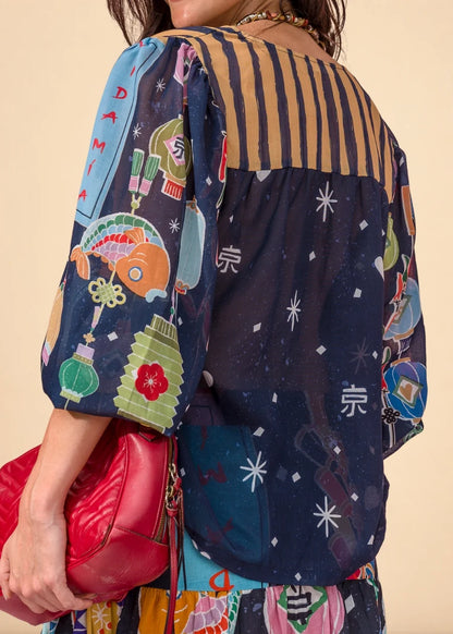Camisera Osaka Azul Estampada