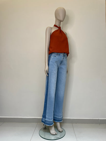 Jean Wide Leg High Rise Doble Tono Lateral 308