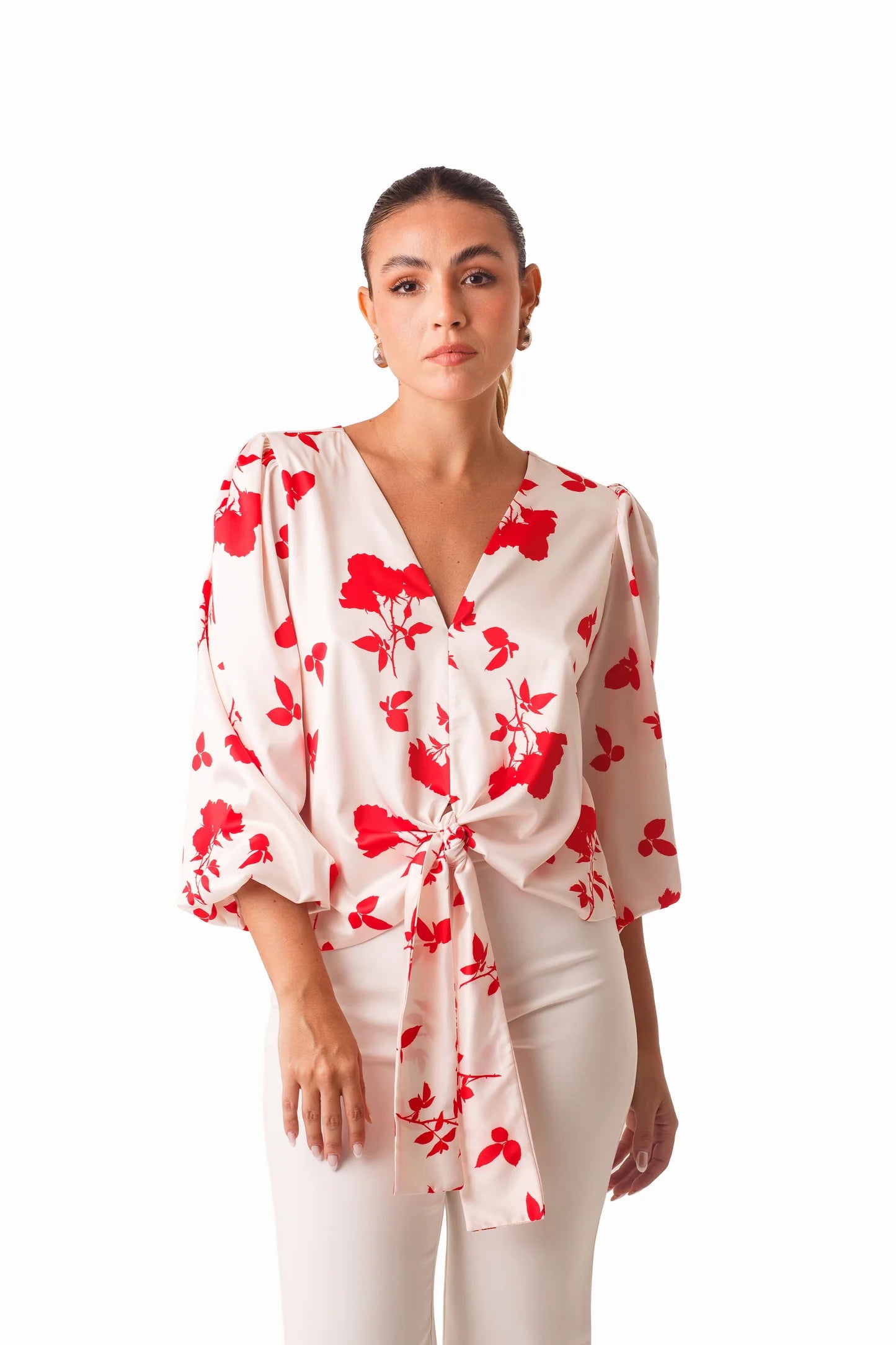Blusa Anna Marfil Flores Rojas