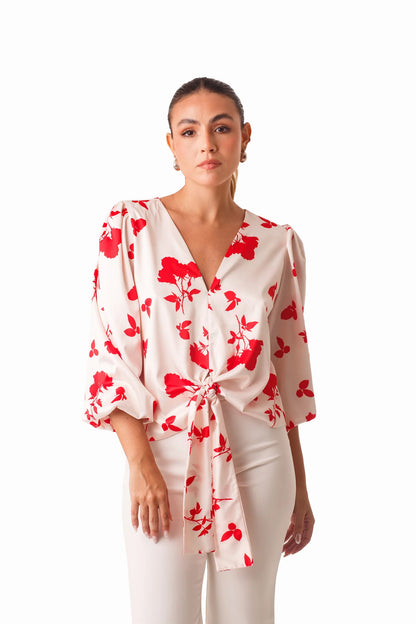 Blusa Anna Marfil Flores Rojas