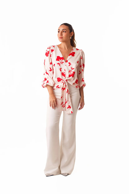 Blusa Anna Marfil Flores Rojas