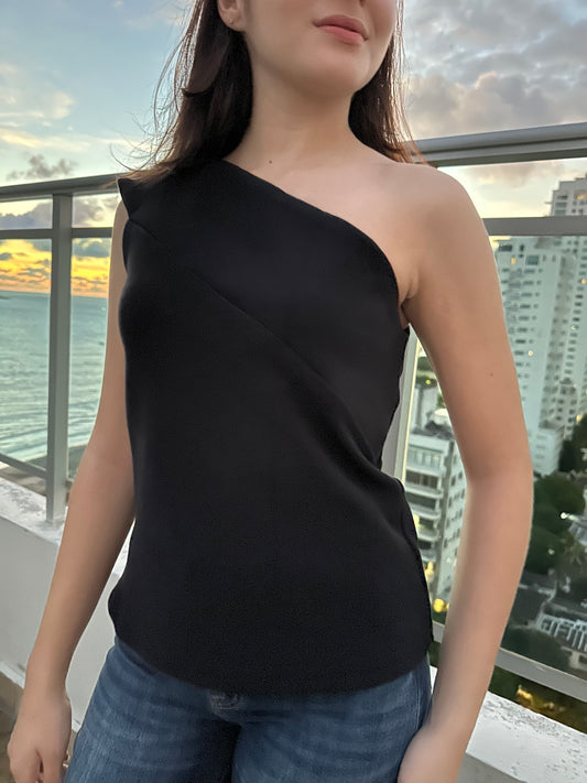 Blusa Rib Un Solo Hombro Negro