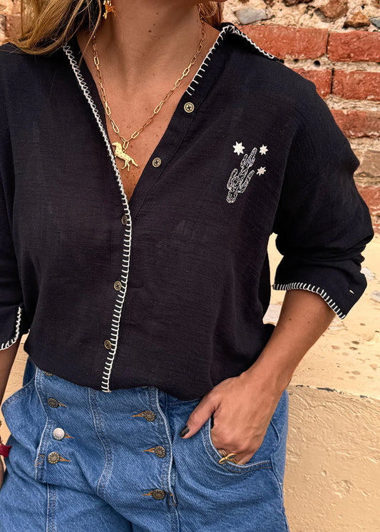 Camisa Lola Negro Bordado
