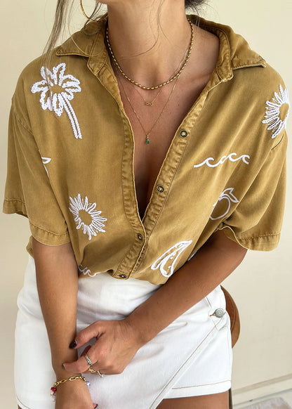 Camisa Paz Mostaza Bordada