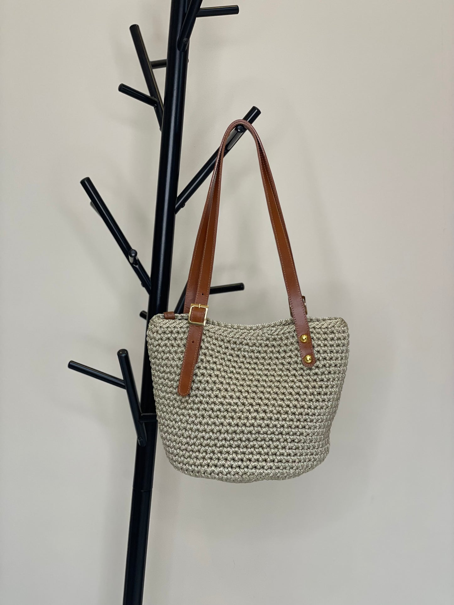 Bolso Tejido a Mano Beige y Avellana