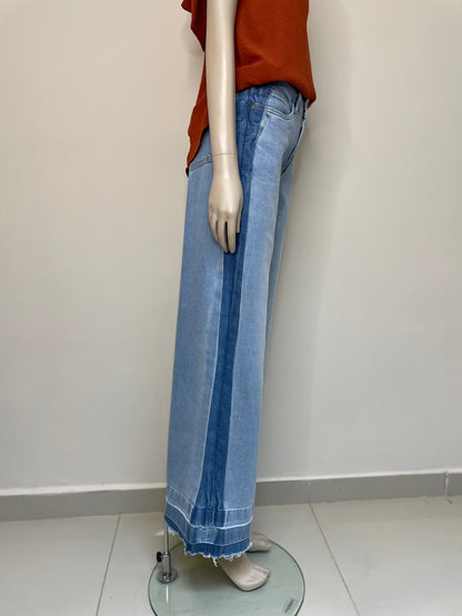 Jean Wide Leg High Rise Doble Tono Lateral 308