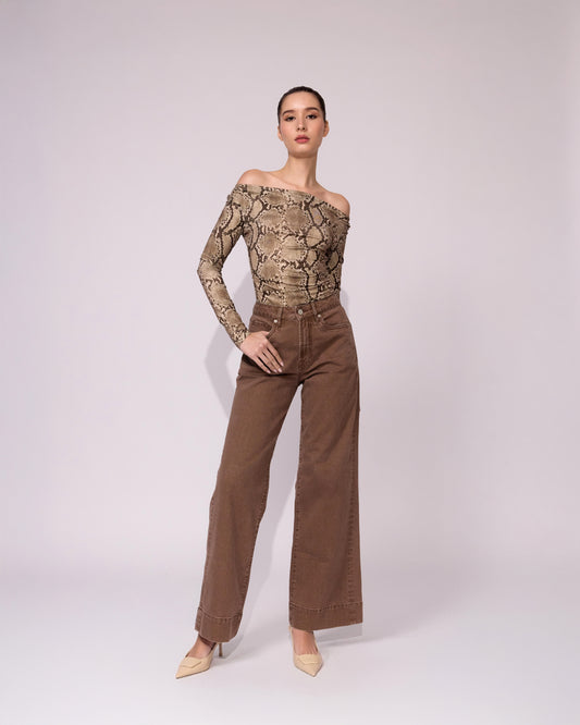 Jean Wide Leg High Rise Café 355