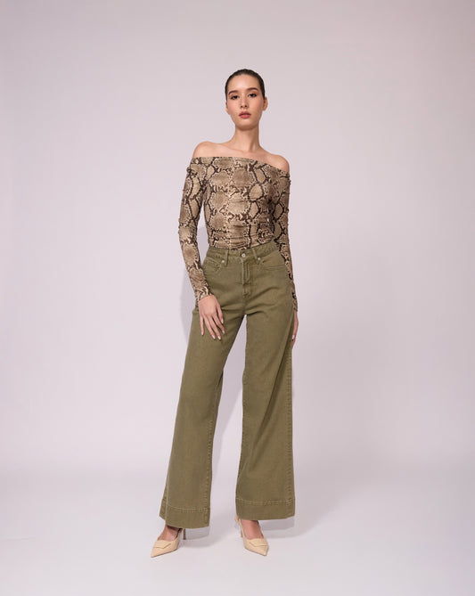 Jean Wide Leg High Rise Verde 355
