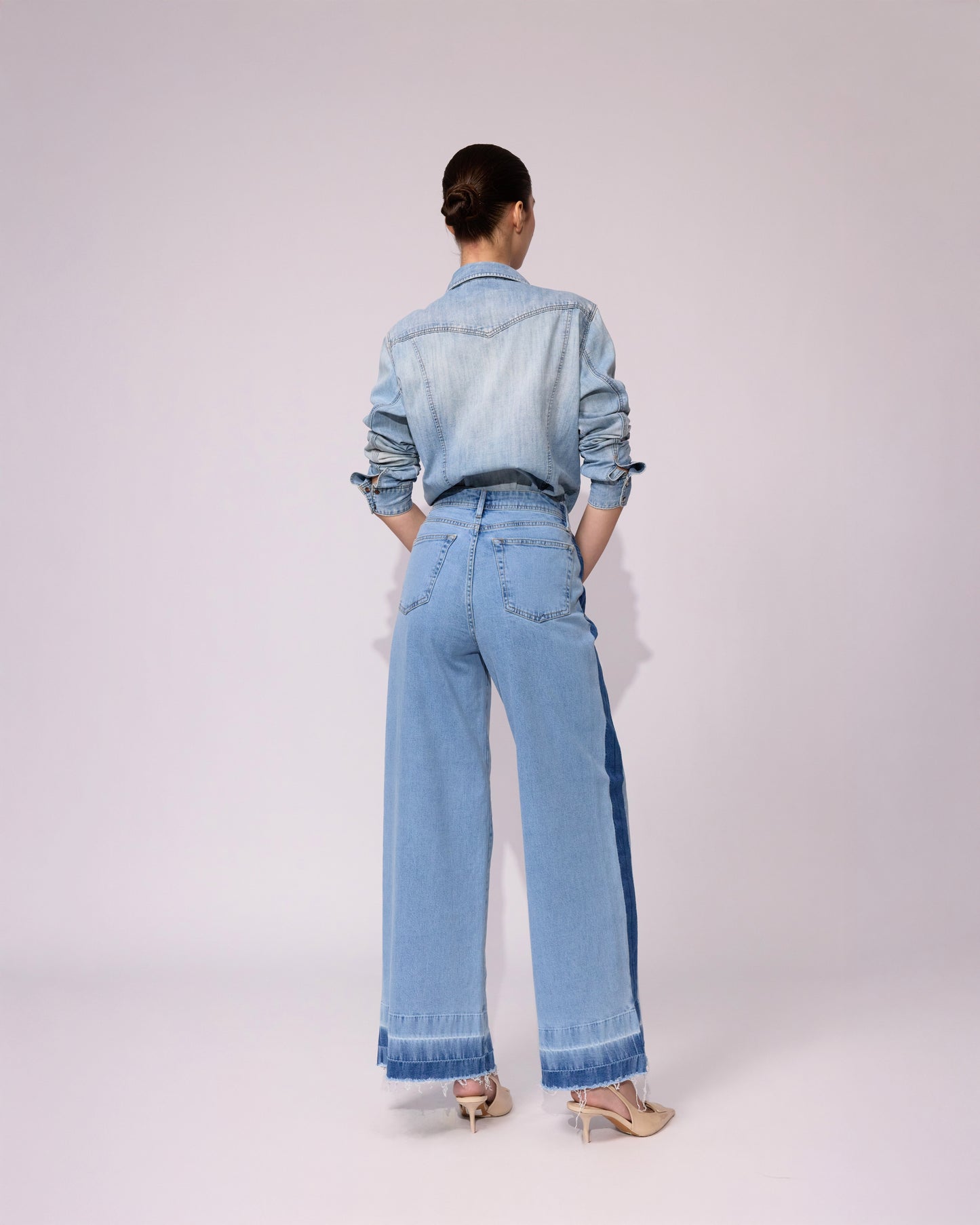 Jean Wide Leg High Rise Doble Tono Lateral 308