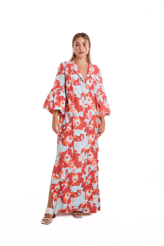 Maxidress Amitis Azul Flores Café