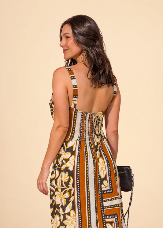 Vestido Girasol Estampado Marrón