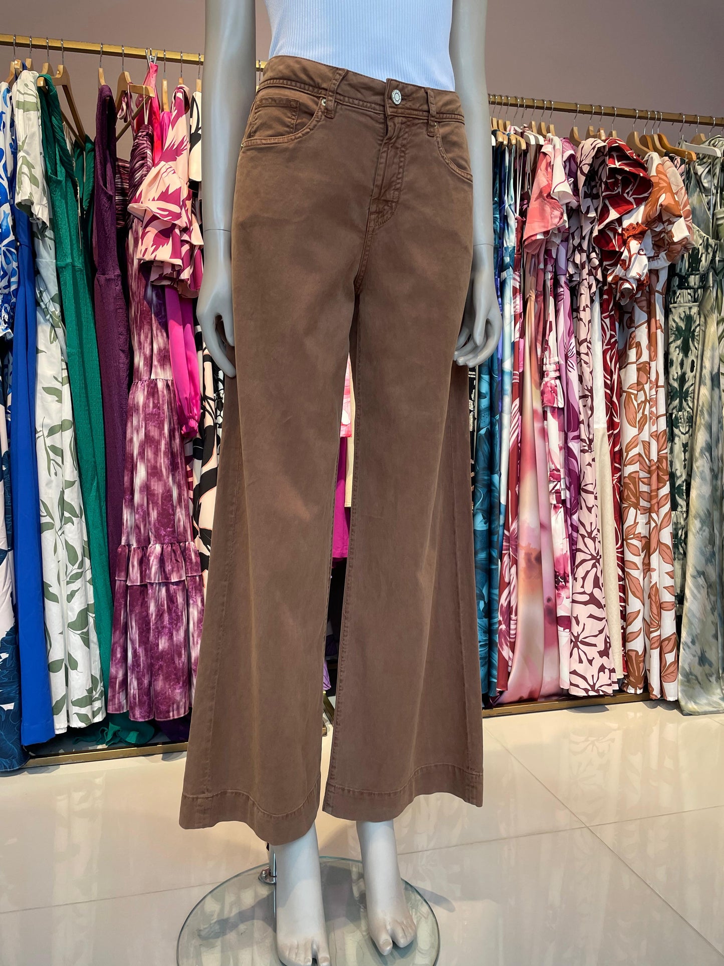 Jean Wide Leg High Rise Café 3112
