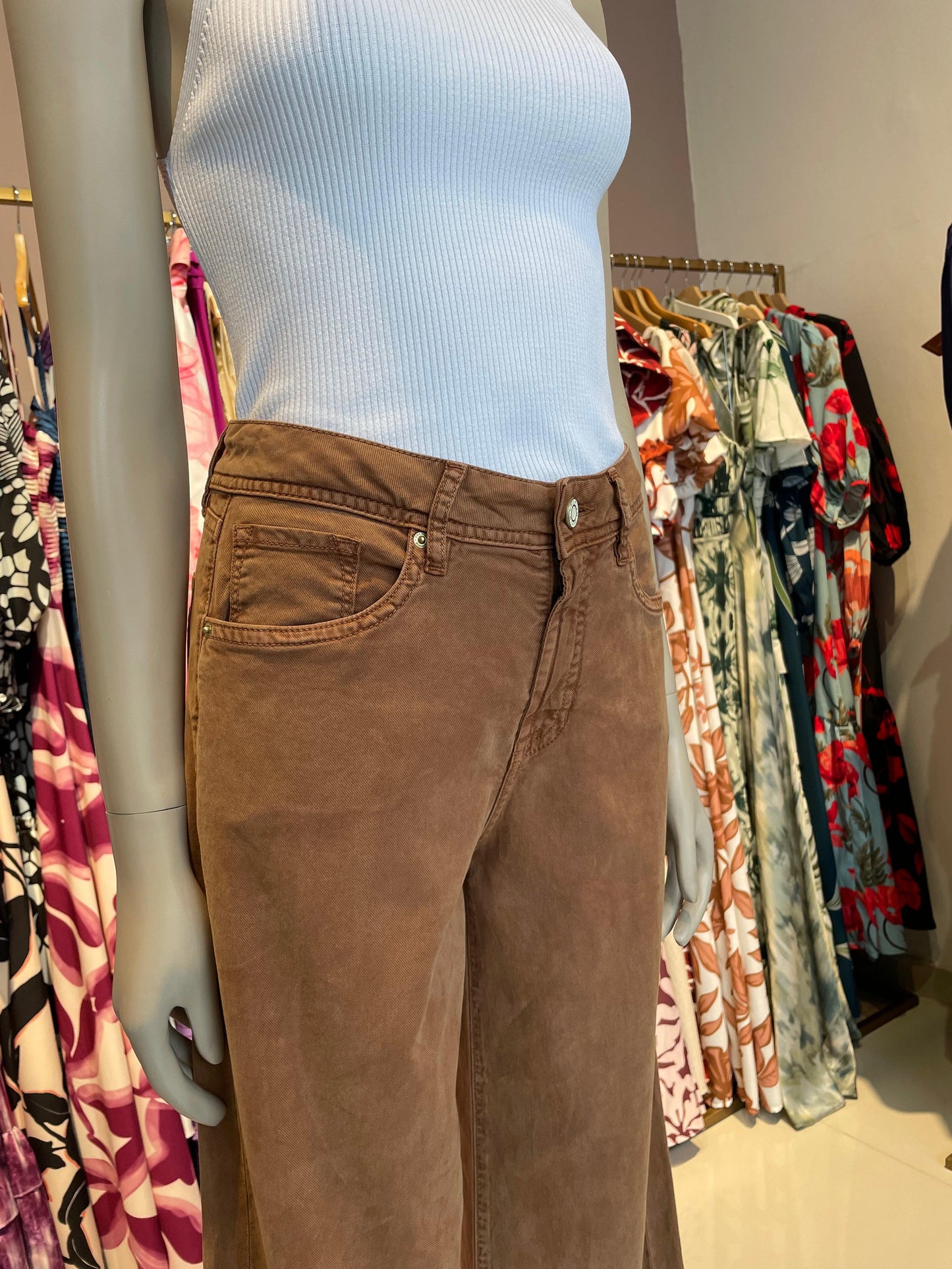 Jean Wide Leg High Rise Café 3112