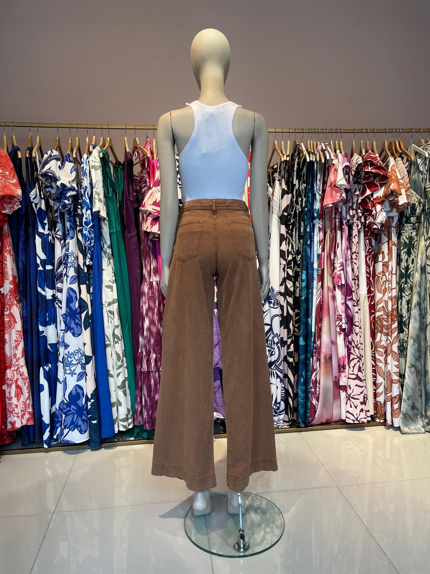 Jean Wide Leg High Rise Café 3112